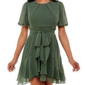 B Darlin Juniors Puff Sleeve A-line Olive Green Dress Size 13/14